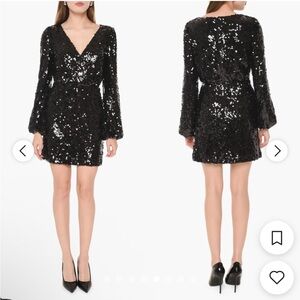 NEW WAYF Black CARRIE Balloon Long Sleeve Sequin Cocktail Mini Dress
